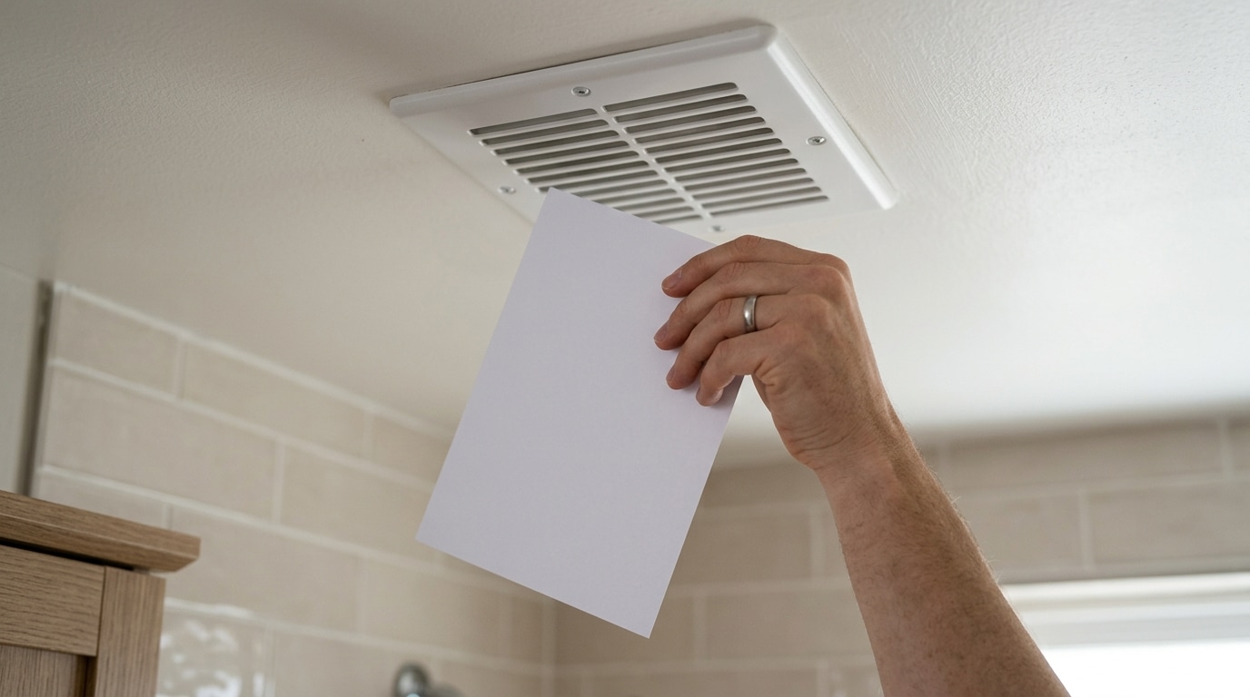 Approchez une feuille de papier de la bouche de VMC de votre salle de bain et lâchez-la : c&rsquo;est le test que les techniciens font en premier