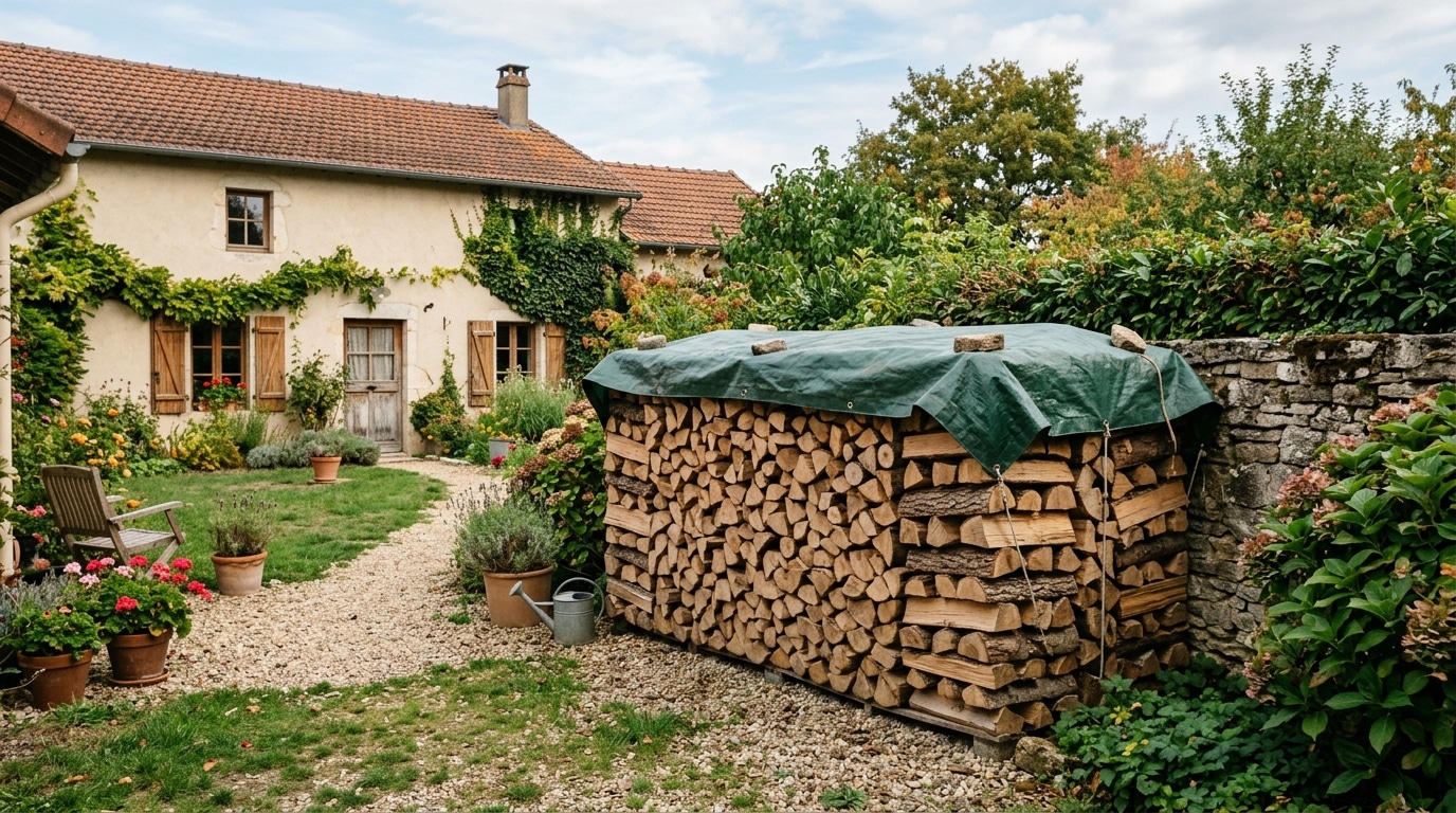 J&rsquo;ai bâché mon tas de bois entièrement tout l&rsquo;hiver : mon voisin m&rsquo;a montré ce qu&rsquo;il fallait laisser ouvert