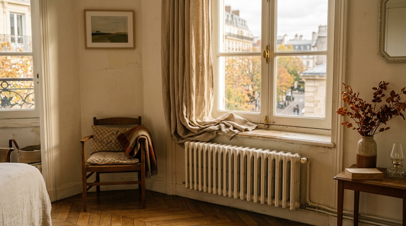 Mon père relève toujours ses rideaux au-dessus du radiateur avant l&rsquo;automne et ce n&rsquo;est pas pour la lumière